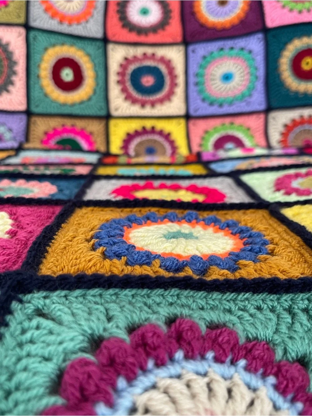 Handmade Granny Square Throw Blanket, Multicolor, Acrylic, 42” x 51.5”